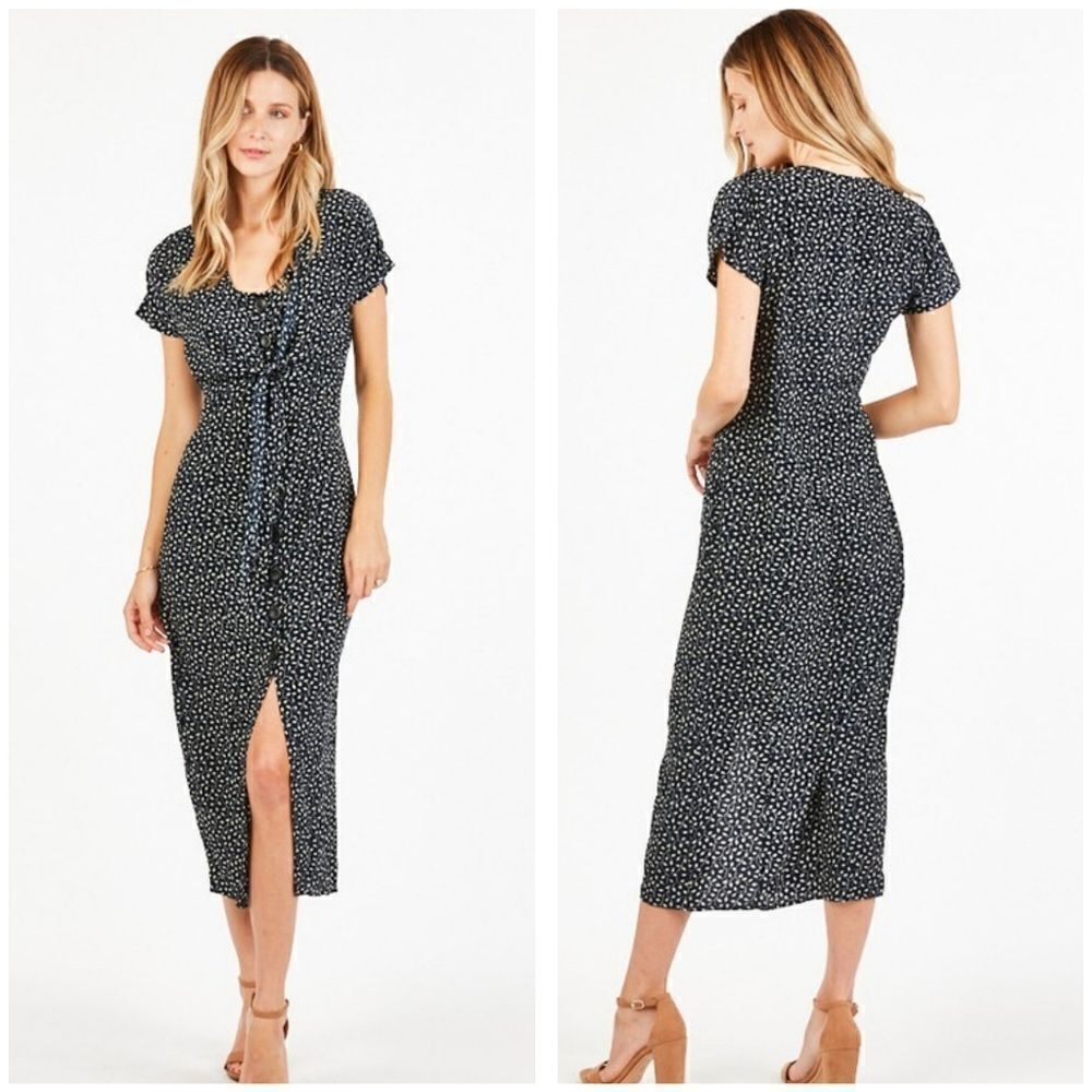 - Spring button front short sleeve midi dress